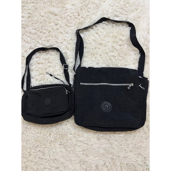 Kipling 2 Black Bags Adjustable Straps Multiple Compartments Messenger Crossbody - Picture 2 of 16